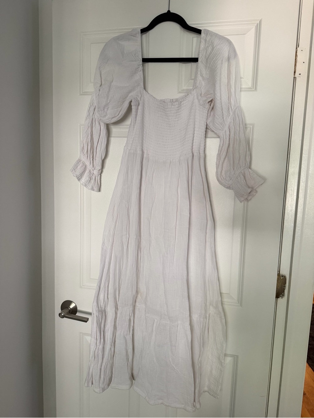 White Smocked Maxi Dress with Puff Sleeves
